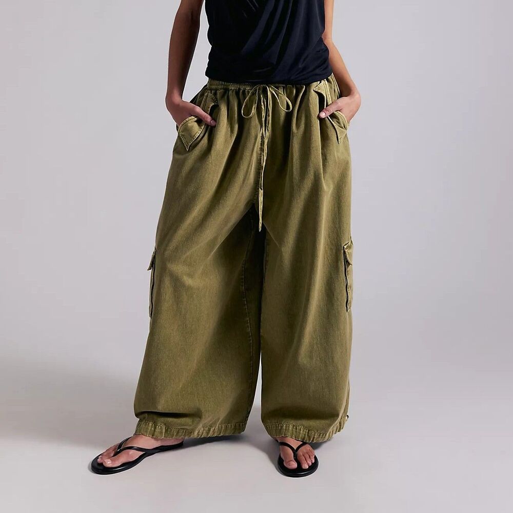 Free People Bobbi Pull-On Cargo Trouser Pants Baggy Balloon Leg Cotton S 291271